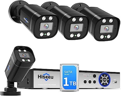 Hiseeu 5MP Wired Security Camera System, Surveillance DVR Kit w/ 4Pcs Security Cameras Outdoor Indoor, 1TB HDD, IP66 Waterproof, Human Detect & Remote Access, for 24/7 Record