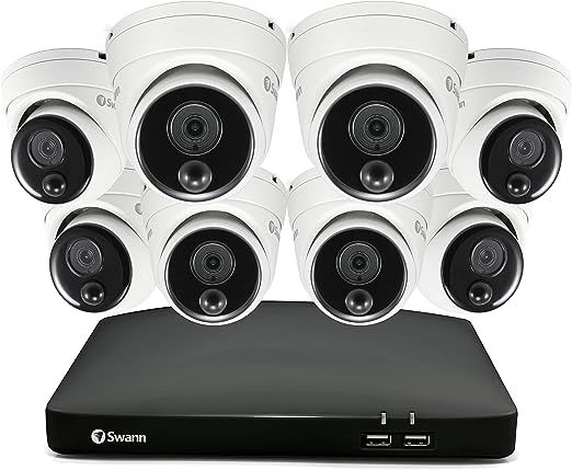 Swann Security Camera System with 2TB Storage, 4K Ultra HD 8-Channel Wired DVR with 8 Dome Cameras, Night Vision, Weatherproof, True Detect Heat Sensing, 24/7 Recording for Indoor Outdoor Home,5680