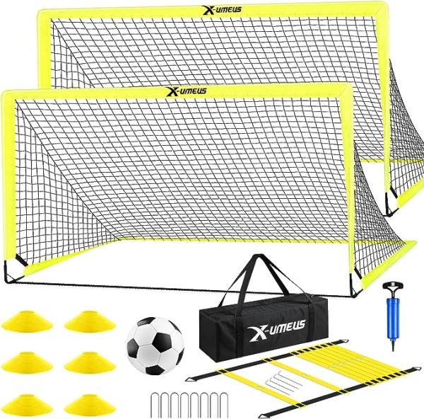 Kids Soccer Goals for Backyard Set of 2, 6x4 ft Portable Pop Up Soccer Goal Training Equipment with Soccer Ball, Ladder and Cones, Soccer Nets for Backyard for Kids Youth Toddler Outdoor Sports Games